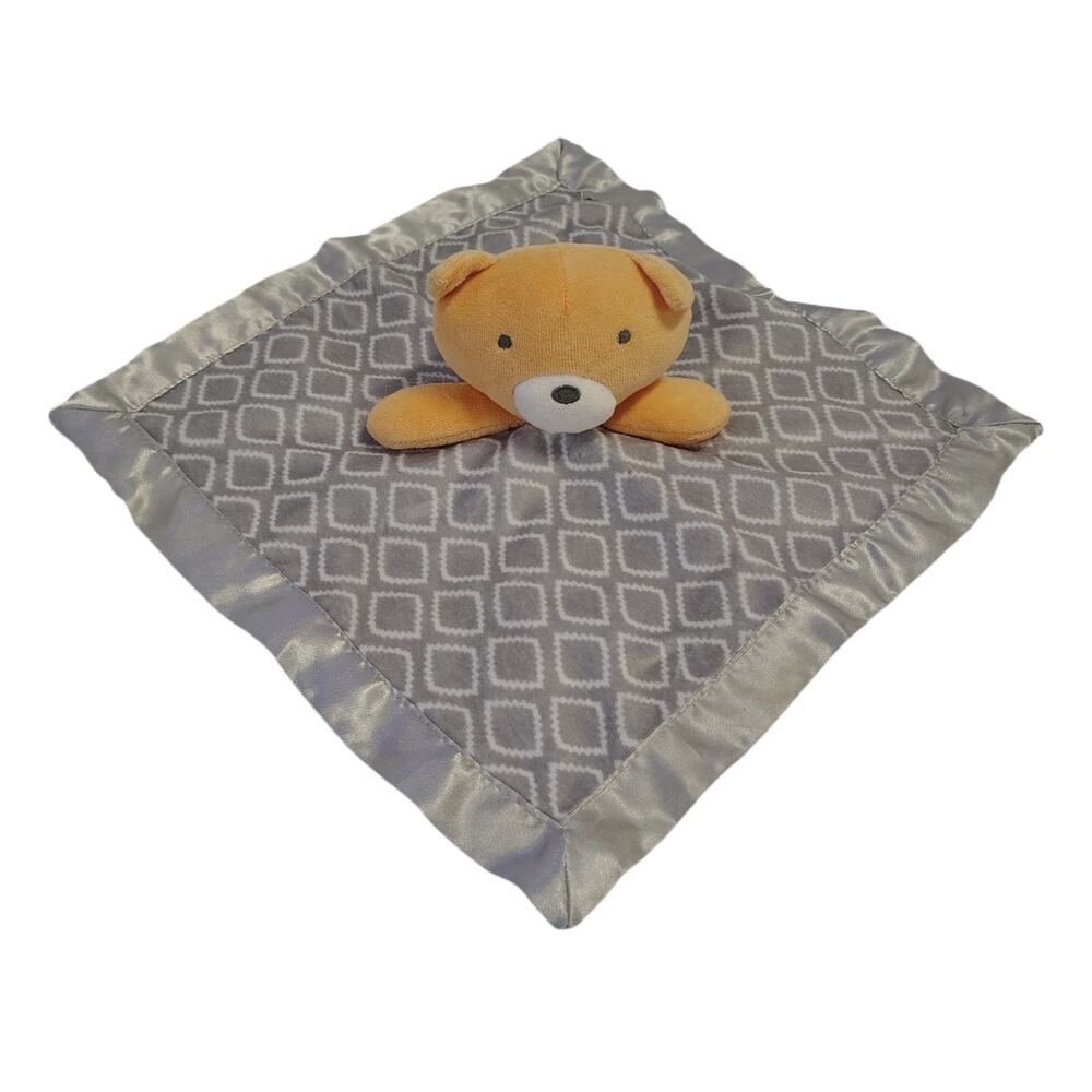 Cuddle Time Gray Orange Bear Lovey Lovie Security Blanket Plush Unisex Baby